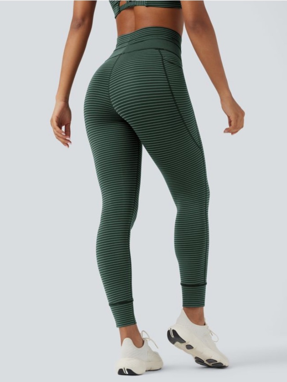 HALARA Dark Green Striped High-Waist Leggings - Picture 2 of 9